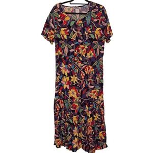 Vintage Anthony Richards Vibrant Floral Maxi Tiered Dress Boho Festival Party XL